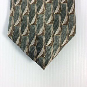 Stafford Tie Necktie 4 in W x L 57 Silk Green Olive Gold Silver Geometric
